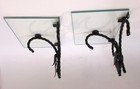 2 Vintage Hollywood Regency Clear Glass Black Twisted Iron and Leaf Wall Shelf — photo 2