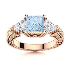 March Birth Aquamarine Stone Solitaire Daughter Ring Jewelry 925 Silver
