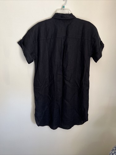 J Crew Linen Shirt Dress Womens Small Black Short Sleeve NWOT - Picture 2 of 10
