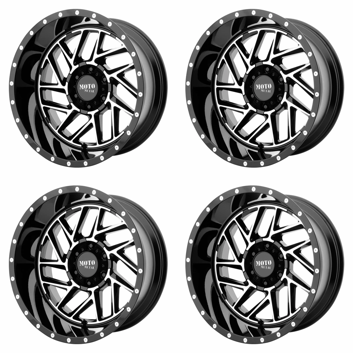 4x Moto Metal 20x12 MO985 Breakout Wheels Gloss Black Machined 6x5