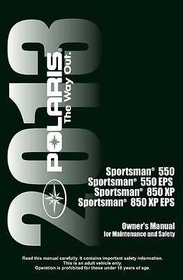 Polaris Owners Manual Book 2013 Sportsman 850 XP EPS
