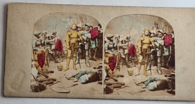 Victorian Colour Stereoscopic Stereo View 3D Camera Card Crowning King Henry 7th