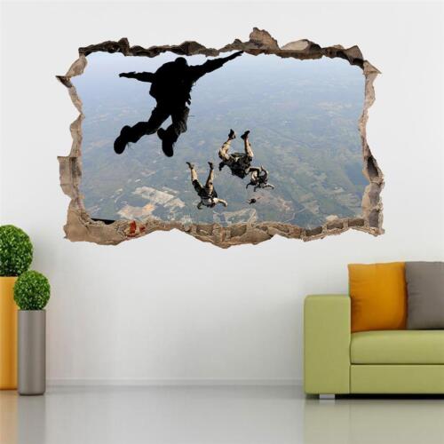 Skydive Plane Jump 3D Smashed Wall Sticker Decal Decor Art Mural Extreme FS - Afbeelding 1 van 1