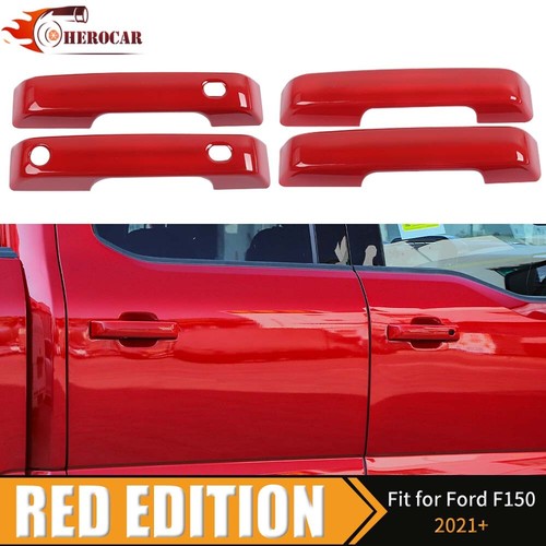 🌟 For 2021-24 Ford F150 Red 4 Door Handle COVERS FRONTS w/2 SMART KEYS Exterior - Picture 2 of 8