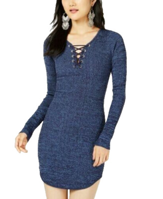 Derek Heart Womens Evening Blue Marina Lace-up Bodycon Sweater Dress Size 1X