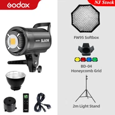US Godox SL-60W LED Video Continuous Light+95cm Grid Softbox Barn Door Stand Kit