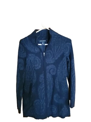 Cynthia Rowley Sweater Active USA XS Black/Gray Paisley Longline  Full 2-Way Zip