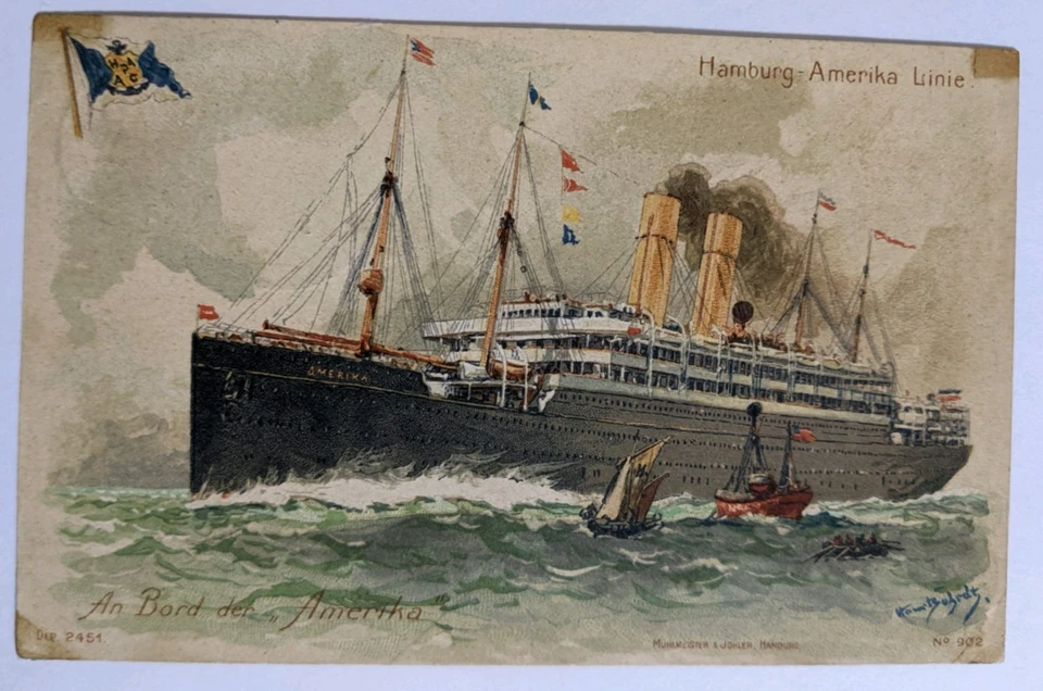 US-German Sea P.O.--Corona, LI, NYC, US/2-C. US/PC of Ship/Upside Down CDS!/1908 - Image 2 of 2