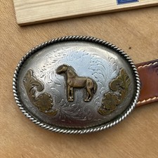 Belt Buckle - Standing Horse - Copper Highlights, With Size 34 Belt