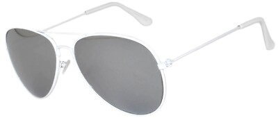 WHITE AVIATOR STYLE SILVER MIRROR LENS METAL FRAME SUNGLASSES UV400 PROTECTION