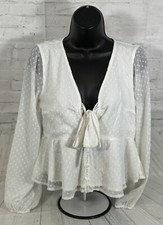 Abercrombie M Women Baby Doll Blouse White Cottage Boho Whimsical Peplum Y2K