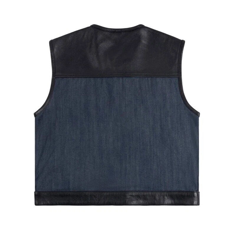 Chaleco de motociclista de mezclilla azul real | Chaleco de motociclistas de cuero hecho a mano para hombre Foto 2 de 3