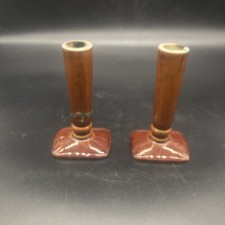 VTG Pair Of Hall Model # 1936 Brown Glaze Candle Holders 5 1/4’’ Tall