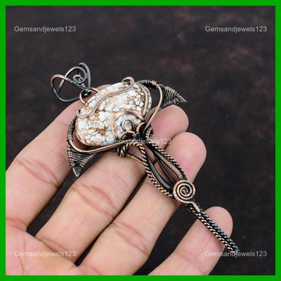 Copper Oval Wild Horse Magnesite Gemstone Elegant Wire Wrapped Pendant Jewelry
