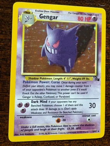 1999 Gengar Fossil Holo Pokemon Holo Rare 5/62