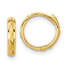 Real 14kt Yellow Gold Madi K Hinged Diamond Cut Hoop Earrings