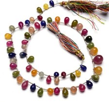 Natural Gem Multi Sapphire 8x5 to 12x9MM Size Faceted Teardrop Shape Beads 18"
