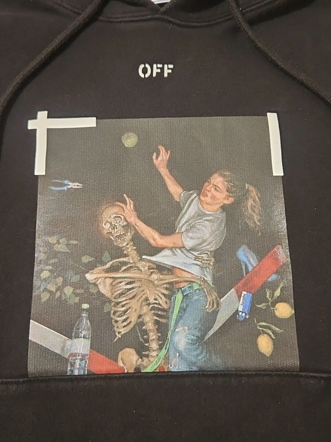 OFF WHITE Felpa con cappuccio uomo Off White stampa Pascal slim scheletro bianco e nero freccia taglia media