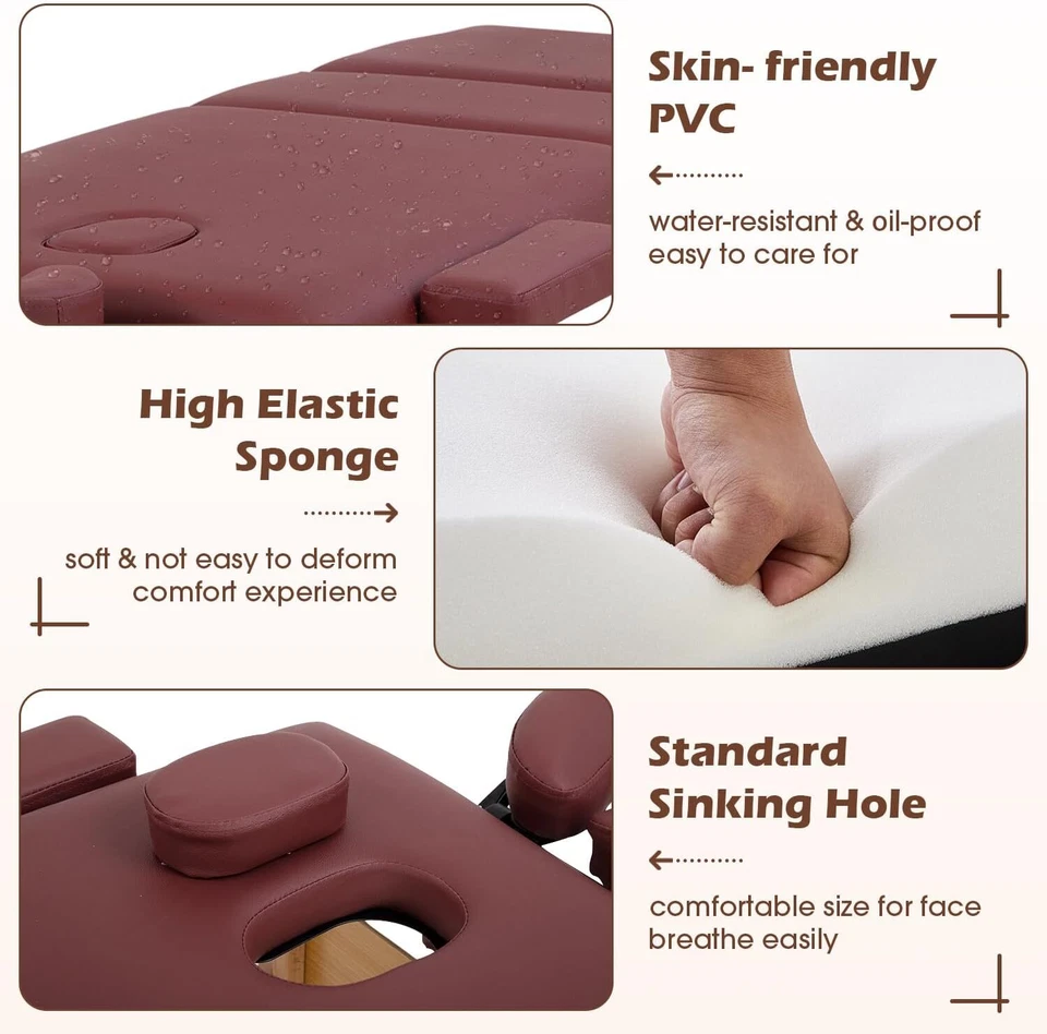 Mesa de masaje cama de masaje 3 pliegues mesa de masaje portátil 73" L x 32" con cama de spa Foto 2 de 4