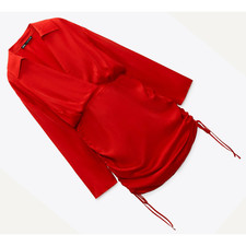 ZARA Blogger Red Satin Effect Draped  Dress 4688/303 Large NWT