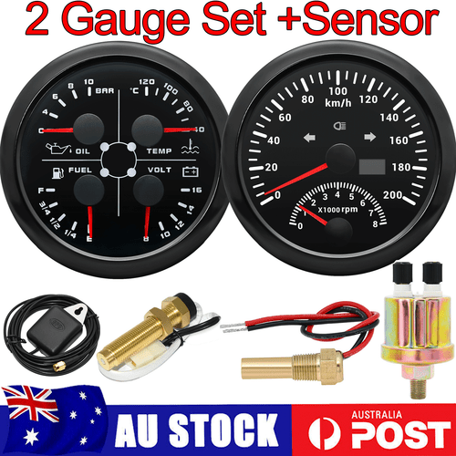 6 GAUGE SET 85mm Boat Car GPS Speedometer 80km/h Tacho&52mm Fuel Oil