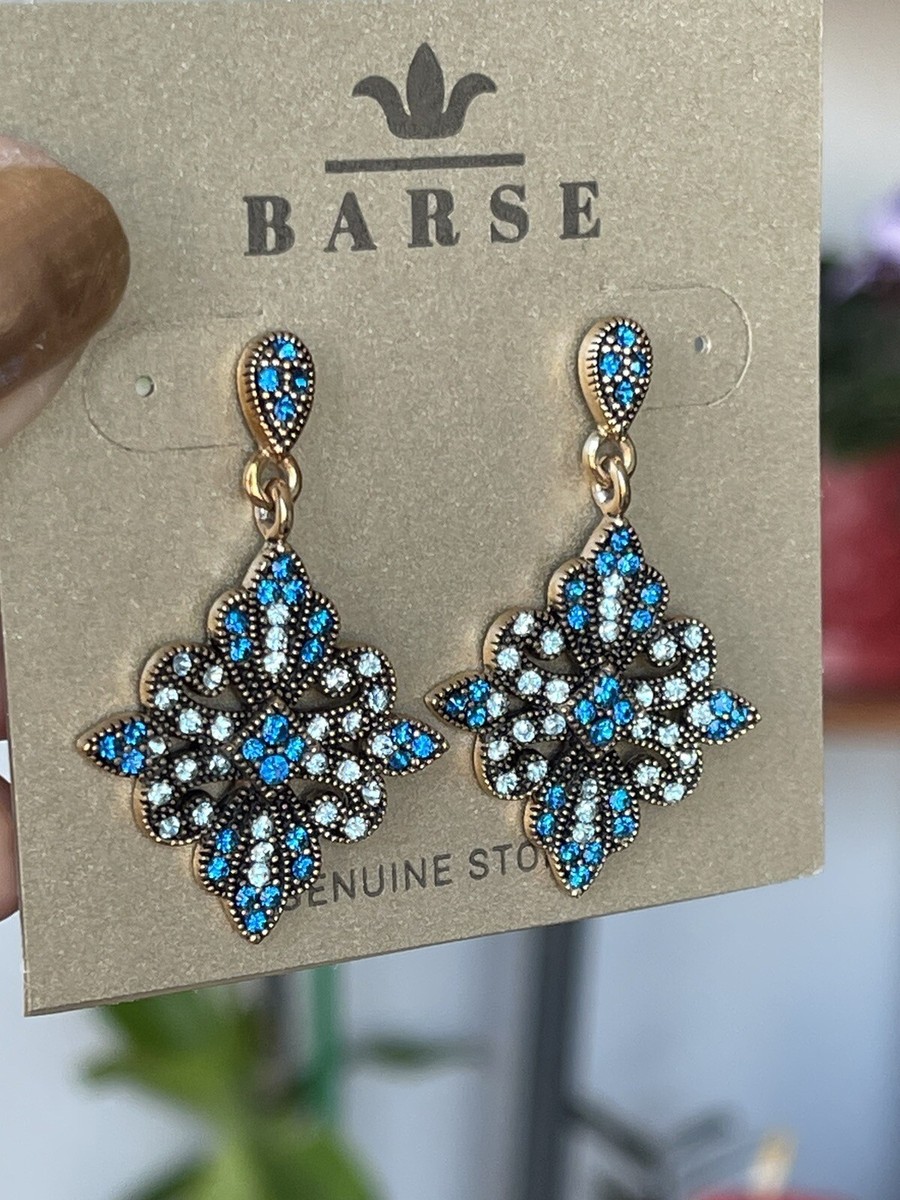 Barse Bronze Blue Swarovski Dangle Earrings