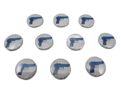 10 Magnete Pistole Pistol 2,4 x 0,6 cm Rund Kühlschrank Pinnwand Tafel Magnet - Bild 1 von 3