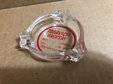 Vintage Clear Glass Ashtray 3.25" Round with 3 Grooves, Todavich Grocery **