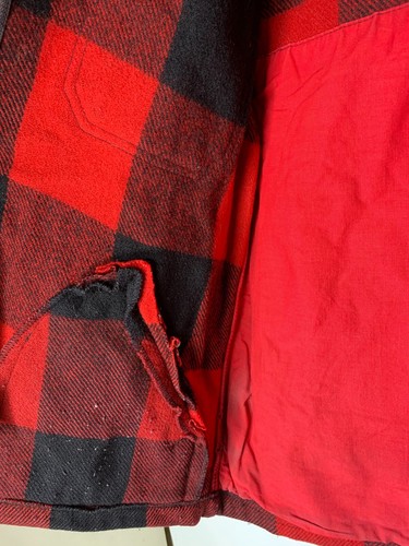 Vtg 50s 60s LL Bean Mens Sz M Script Label Mackinaw Red Black Plaid Hunting Coat - Picture 7 of 14