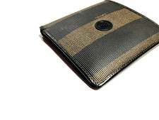 FENDI VINTAGE PEQUIN FF LOGO PVC LEATHER WALLET BIFOLD CARD ITALY BROWN
