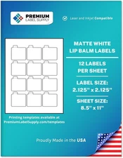 White Sticker Lip Balm Labels – 2.125" X 2.125" – Laser/Inkjet Compatible – (12