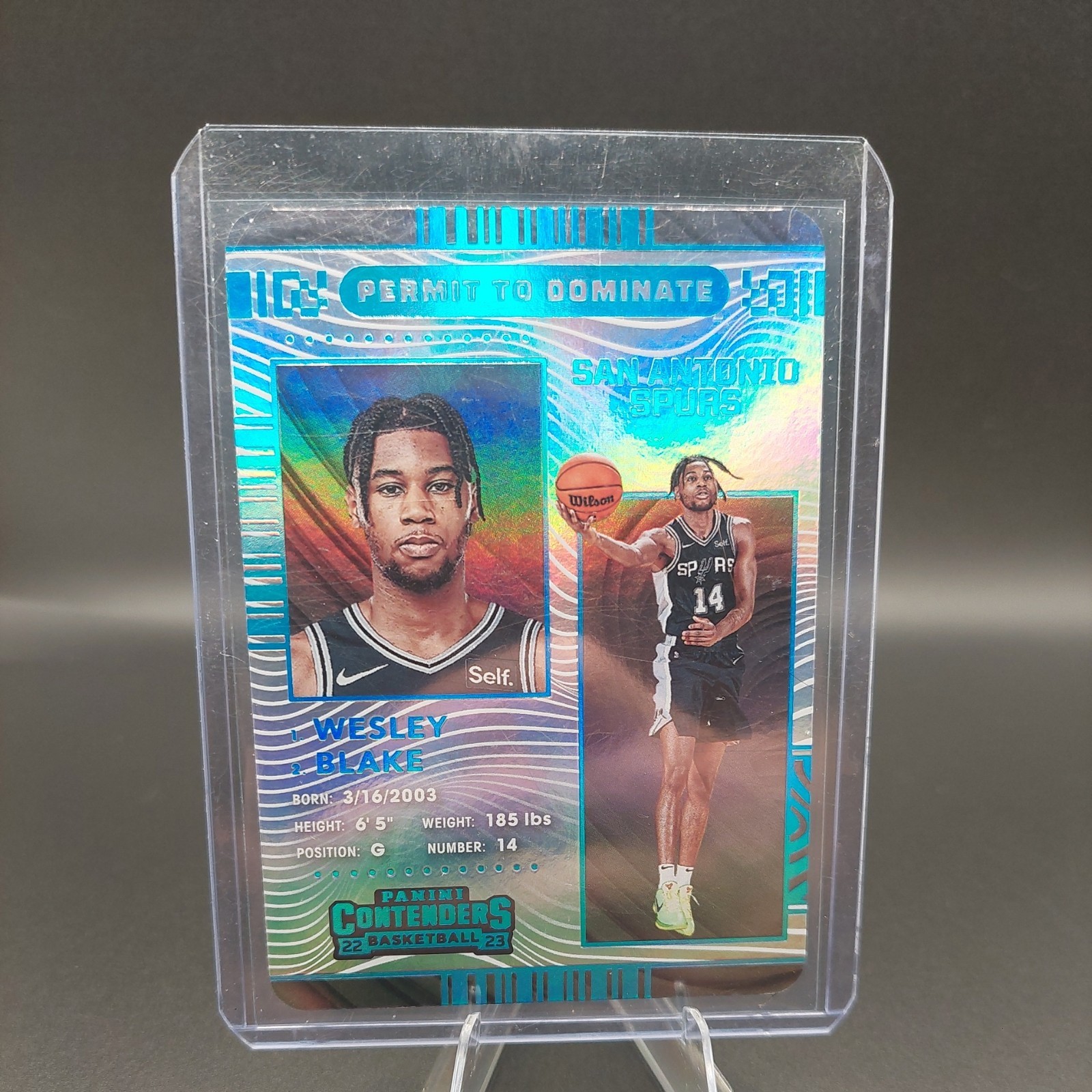 Blake Wesley 2022-23 CONTENDERS ROOKIE PERMIT TO DOMINATE CASE HIT SSP SPURS RC