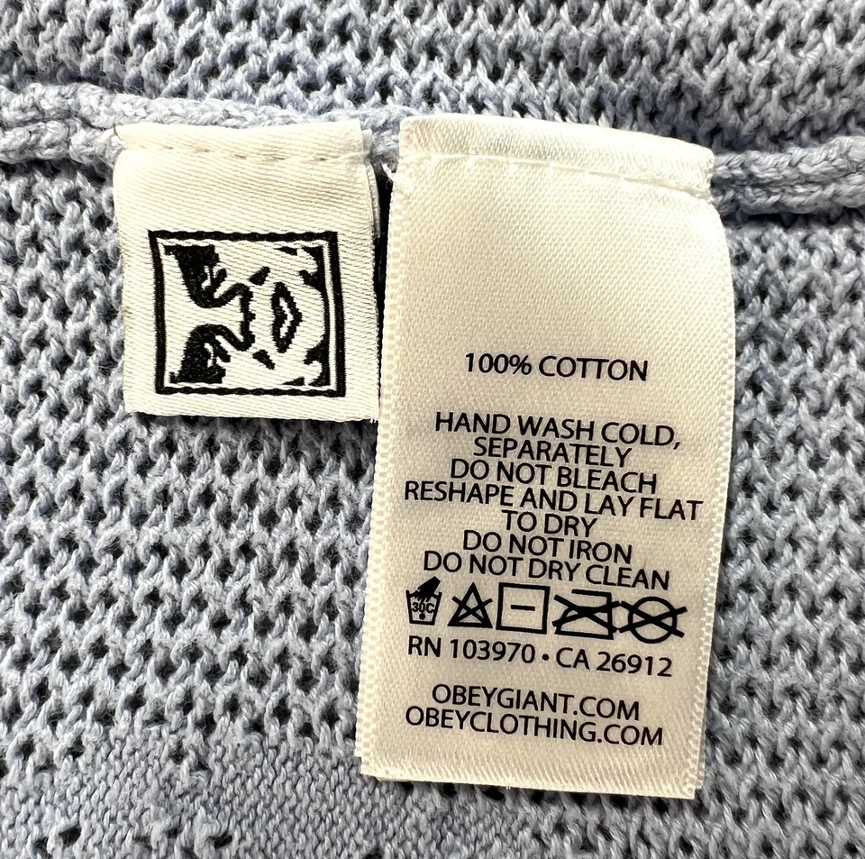 Suéter OBEY Para Hombre Medio Azul Claro Tejido Manga Corta Botón Paisley Jacquard Foto 4 de 4