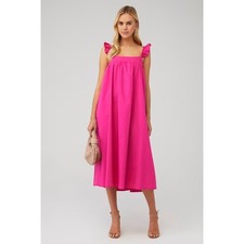 Show Me Your Mumu Midi Dress Women Small Hot Pink Boho Ruffle Pocket