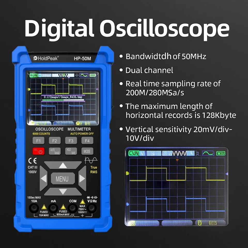 Handheld Digital - Oszilloskop 50MHz 2CH Multimeter True RMS mit Signalgenerator - Bild 3 von 4