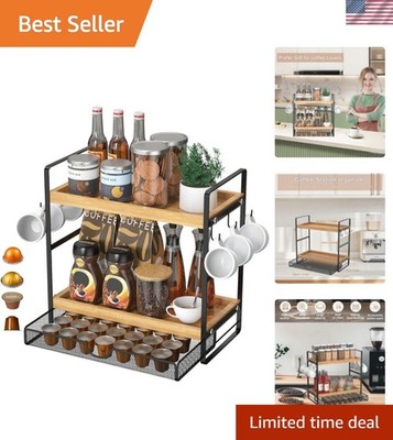 Coffee Station Organizer with Pod Holder and Drawer, Kitchen Countertop Organ...