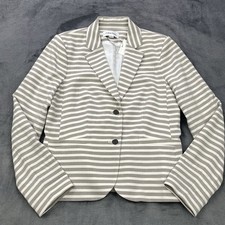Calvin Klein Womens Blazer White khaki Striped Size 8 Two Button Jacket NWT