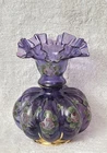 RARE! Fenton Charleton Purple Melon Vase Hand painted Roses Gold Trim