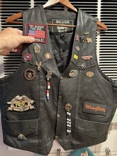Vintage Veterans Leather Vest size L Harley Davidson Owners Patch With Pins