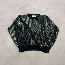 Vintage abstract knitted jumper Patterned Grandad knit sweater Men's XL