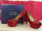 Stuart Weitzman Red Patent Leather Peep Toe Platform Slip-On Heel US 8.5M — photo 6