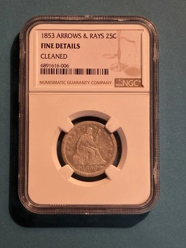 1853 Arrows & Rays Seated Liberty Quarter - NGC - Fine Details