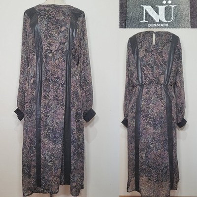 NU Denmark Mayla Dress Long Sleeve Midi Floral Patterned Black Multi Size XXL