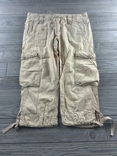 Vintage American Eagle Cargo Capri Size 8 Zip Pockets Ties Y2K 90s Hip Hop Tan