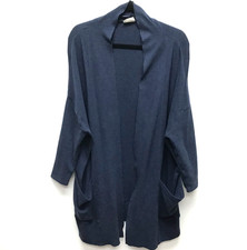 Pact Airplane Organic Cotton Cardigan Womens Blue Pockets Open Sweater Size M L