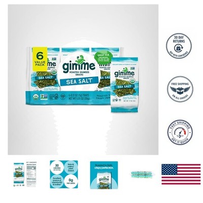 Healthy Organic Seaweed Snack, Sea Salt Flavor - 6 Count Pack for Kids & Adults