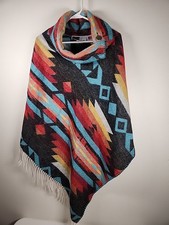 NEW Rhonda Stark Aztec Southwestern Wool Blend Poncho OS Made In USA