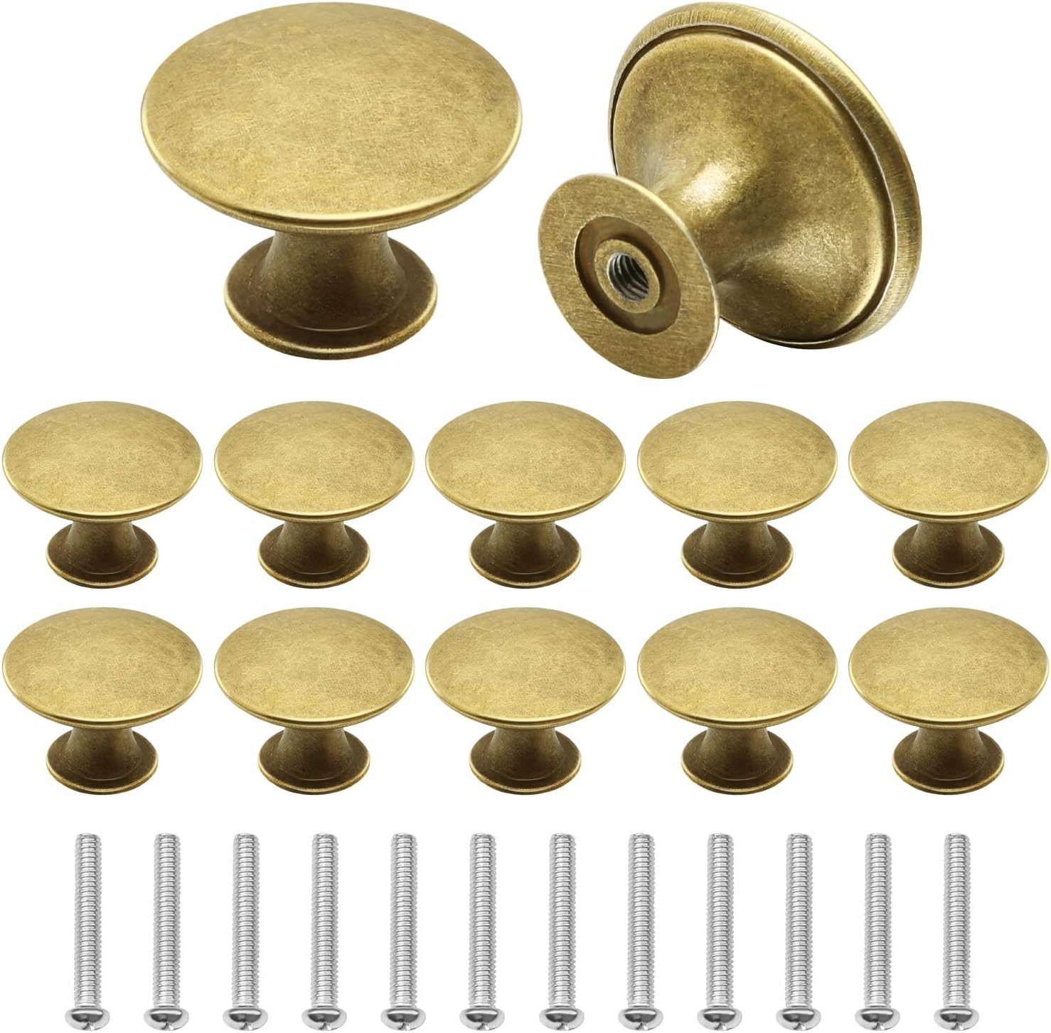12 Pcs Cabinet Door Knobs, Gold Drawer Knob, Antique Brass Door Knobs with Match