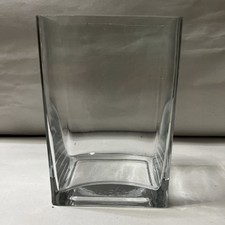 Clear Thick Glass Rectangle Flower Vase. 5 7/8  Tall. 3  Deep. 4  Wide.