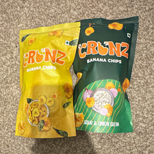 CRUNZ Banana Chips Sour & Onion Cream Flavour Chips Snack Packs, 2 Pack 100g eac